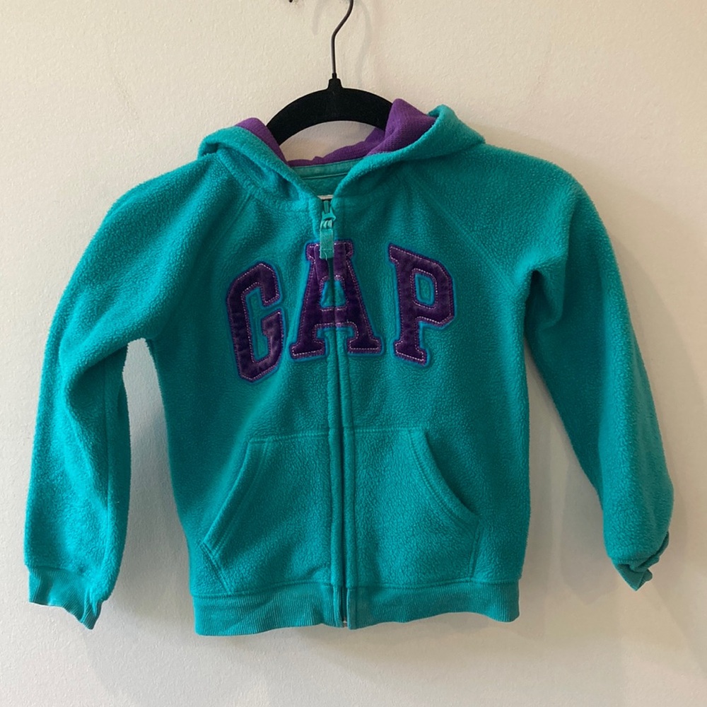 GAP 5T teal green with purple hood Fleece Zip-Up Sweatshirt hoodie